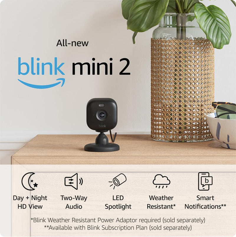 2x Blink Mini 2 – Plug-in Smart Security Camera | 2 Way Audio | Weatherproof | Black