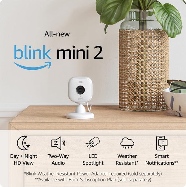 2x Blink Mini 2 – Plug-in Smart Security Camera | 2 Way Audio | Weatherproof | White