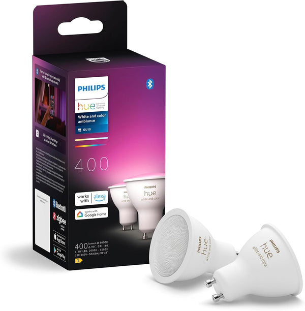 Philips Hue GU10 Bulbs | Colour Ambiance | 400 Lumen | Twin Pack