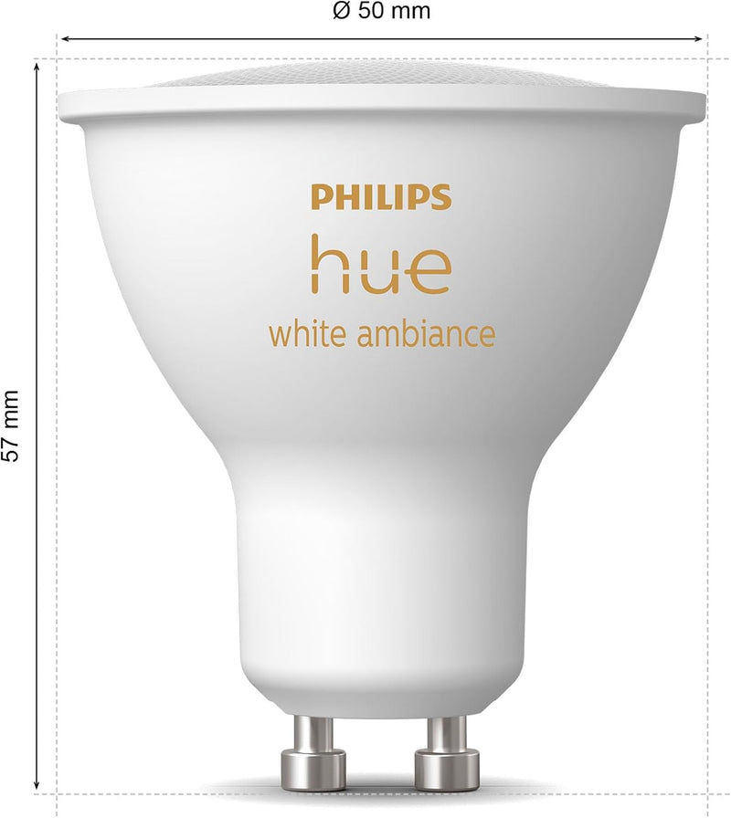 Philips Hue White Ambiance GU10 Smart LED Bulbs | 400 Lumens | Twin Pack