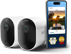 2x Arlo Pro 5 Outdoor 2K Security Camera | Battery Operated | Colour Night Vision, Light, Siren & Dual-Band WiFi | White