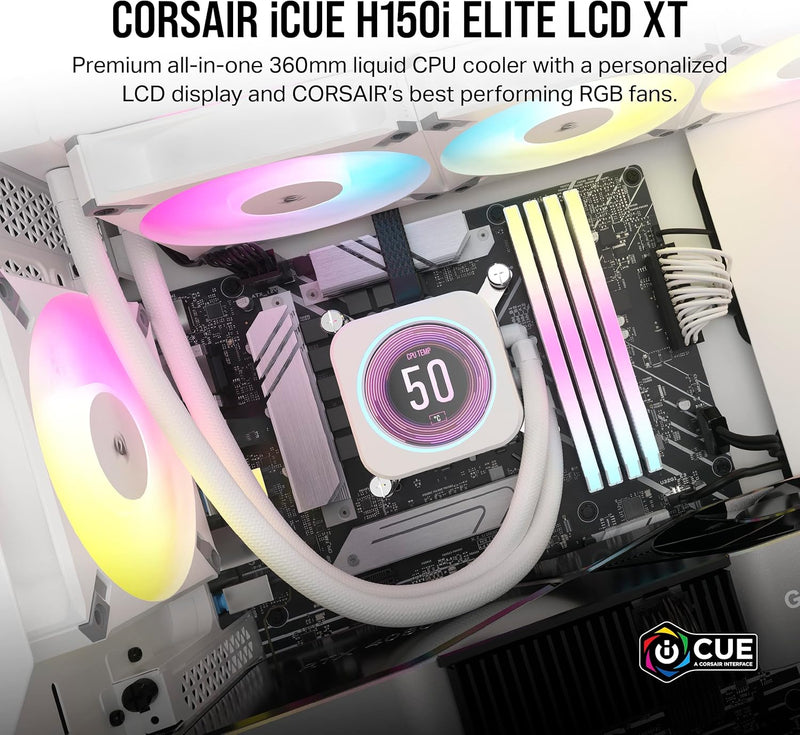 Corsair H150i Elite LCD XT Liquid Cooler | 2.1" LCD | 360mm | AM5, LGA 1700