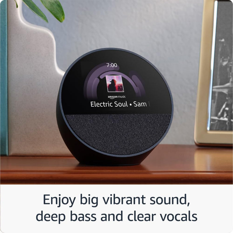 Amazon Echo Spot | Smart Alarm Clock with vibrant sound | Alexa | 2024 release | Black