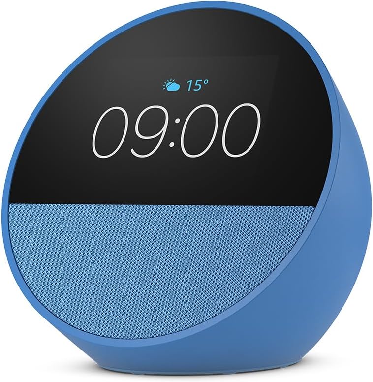 Amazon Echo Spot | Smart Alarm Clock with vibrant sound | Alexa | 2024 release | Ocean Blue