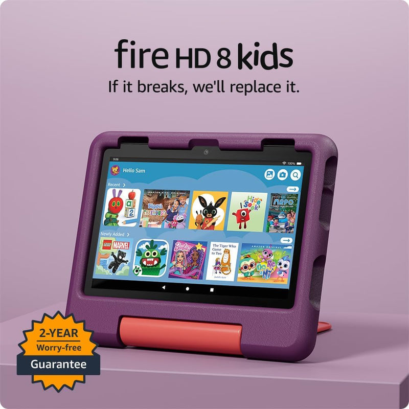 Amazon Fire HD 8 Kids Tablet | 8" HD | Kid-Proof Case | Grape | Amazon Kids+ | 2024