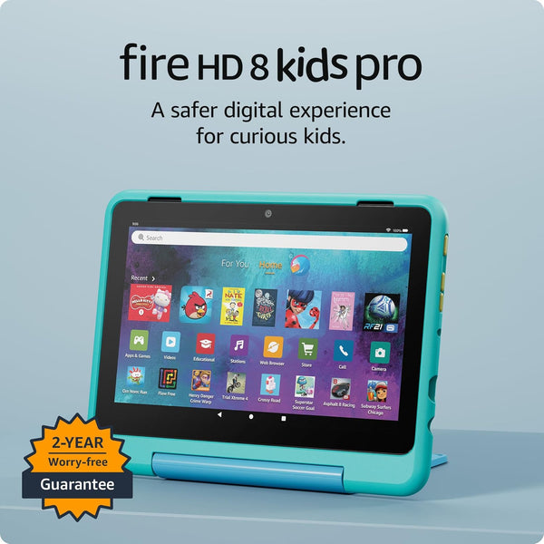 Amazon Fire HD 8 Kids Pro (2024) | 8" HD | Kid-Friendly Case | Hello Teal | Parental Controls