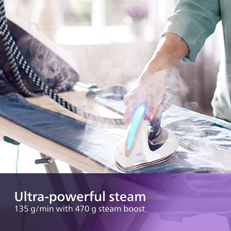 Philips PerfectCare Elite Steam Generator Iron, Optimal Temperature Technology, 470 g Boost, 1.8 Litre, 2400 W, 6.7 Bar, Detachable Water Tank, Auto-Off, Carry Lock, Safe rest, Navy (GC9630/20)