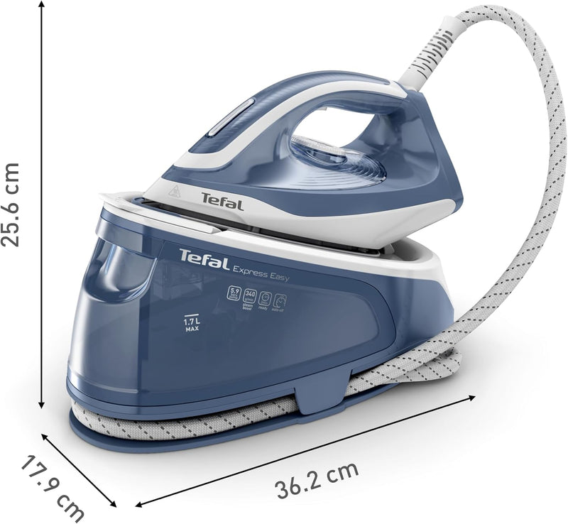 Tefal Express Essential Steam Iron | 5.9 Bar | 120g/min | 1.7L Tank | Blue