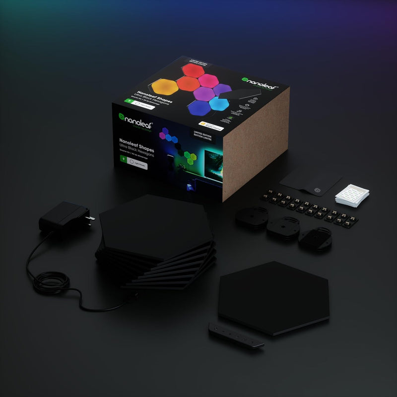 Nanoleaf Shapes Ultra Black Hexagon Starter Kit | 9 Smart Light Panels LED RGBW | Wi-Fi Colour Changing Wall Lights for Room Decor & Gaming