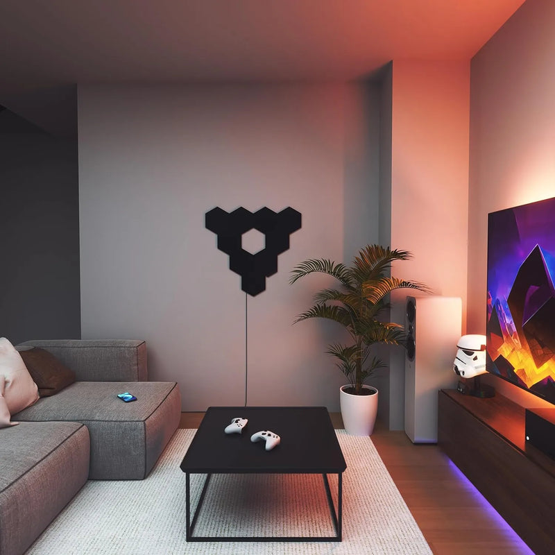 Nanoleaf Shapes Ultra Black Triangle Starter Kit | LED RGBW-Modular Wi-Fi Colour Changing Wall Lights | 9 Smart Panels