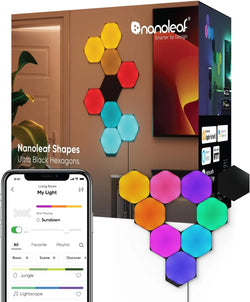 Nanoleaf Shapes Ultra Black Triangle Starter Kit | LED RGBW-Modular Wi-Fi Colour Changing Wall Lights | 9 Smart Panels