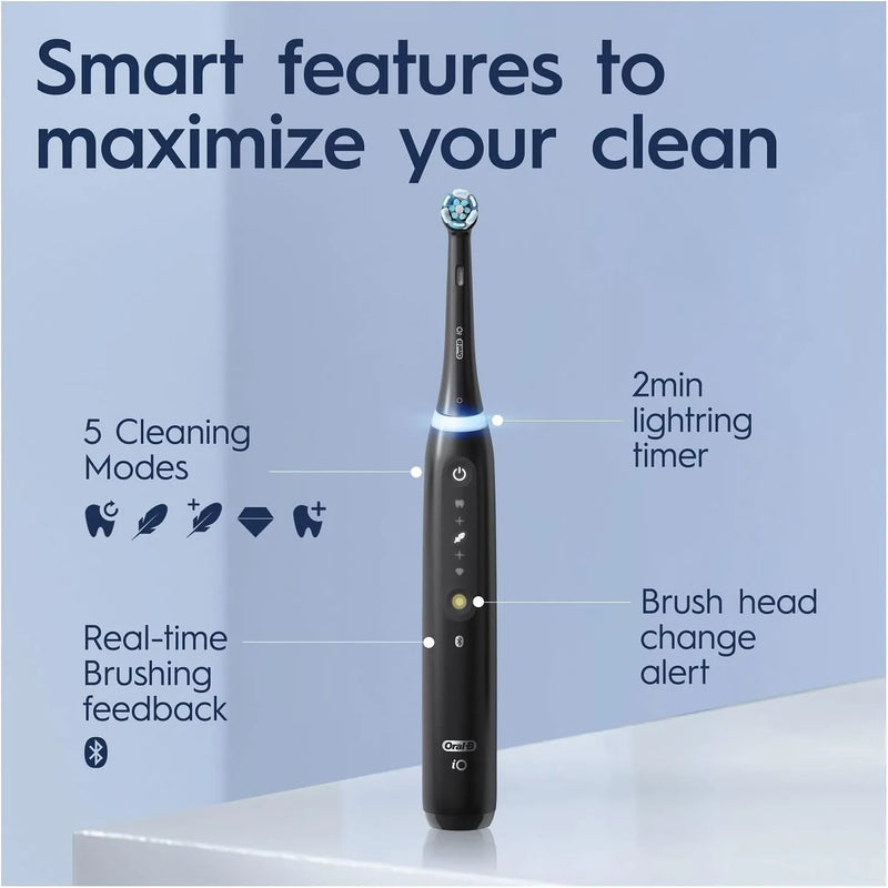 Oral-B iO5 Electric Toothbrush | For Adults, 1 Toothbrush Head & Travel Case, 5 Modes With Teeth Whitening | UK 2 Pin Plug | Black