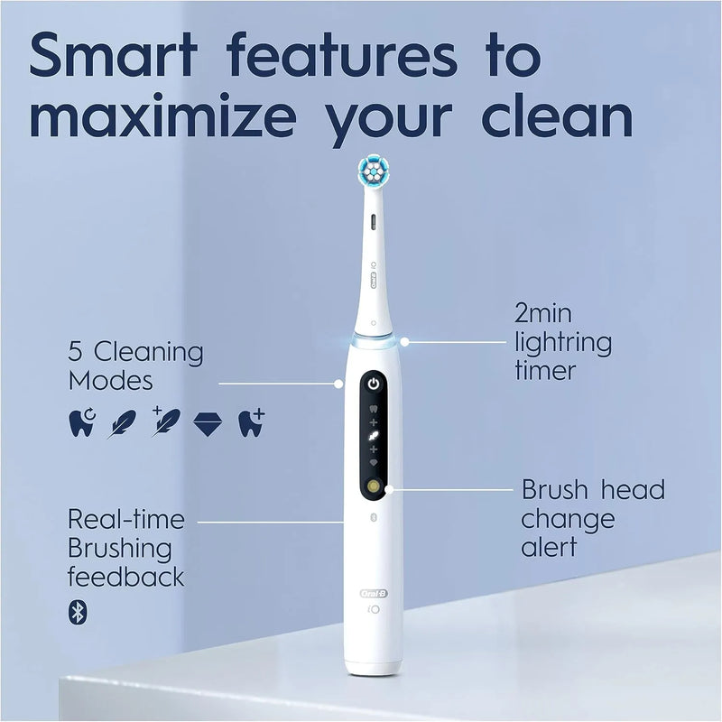 Oral-B iO5 Electric Toothbrush | For Adults, 1 Toothbrush Head & Travel Case, 5 Modes With Teeth Whitening | UK 2 Pin Plug | White