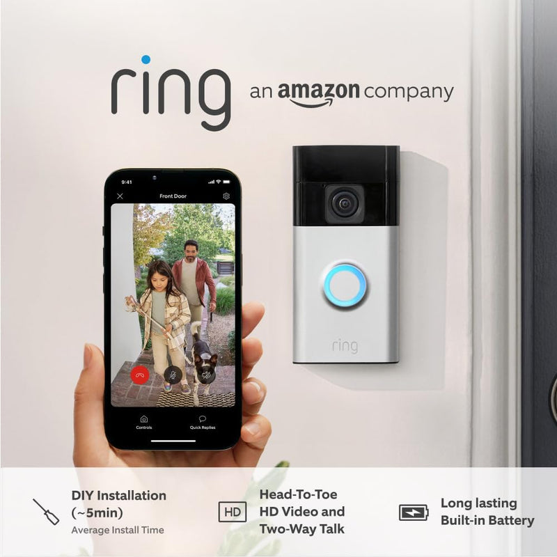 Ring Battery Video Doorbell | HD Video | Wireless | Easy Install | 2-Way Talk | 2024