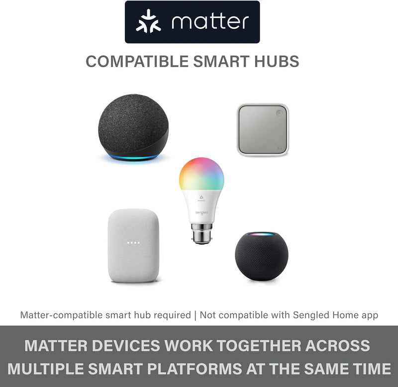 Sengled LED Smart Coloured Light Bulb | B22 Bayonet | Matter-Enabled, Multicolour, Works with Alexa | 60W