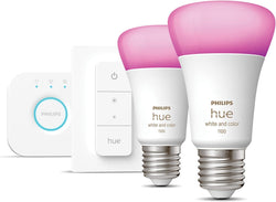 Philips Hue White & Colour Ambiance E27 Starter Kit | 2x Bulbs + Bridge + Dimmer